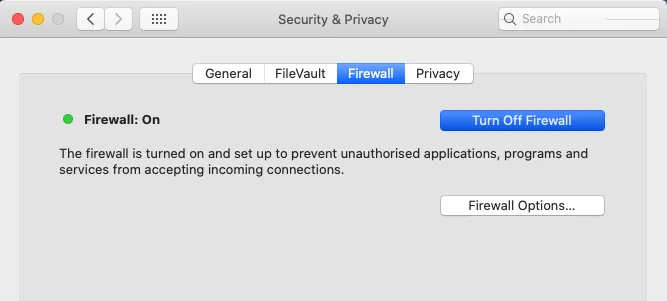 Desactivar el firewall en Mac